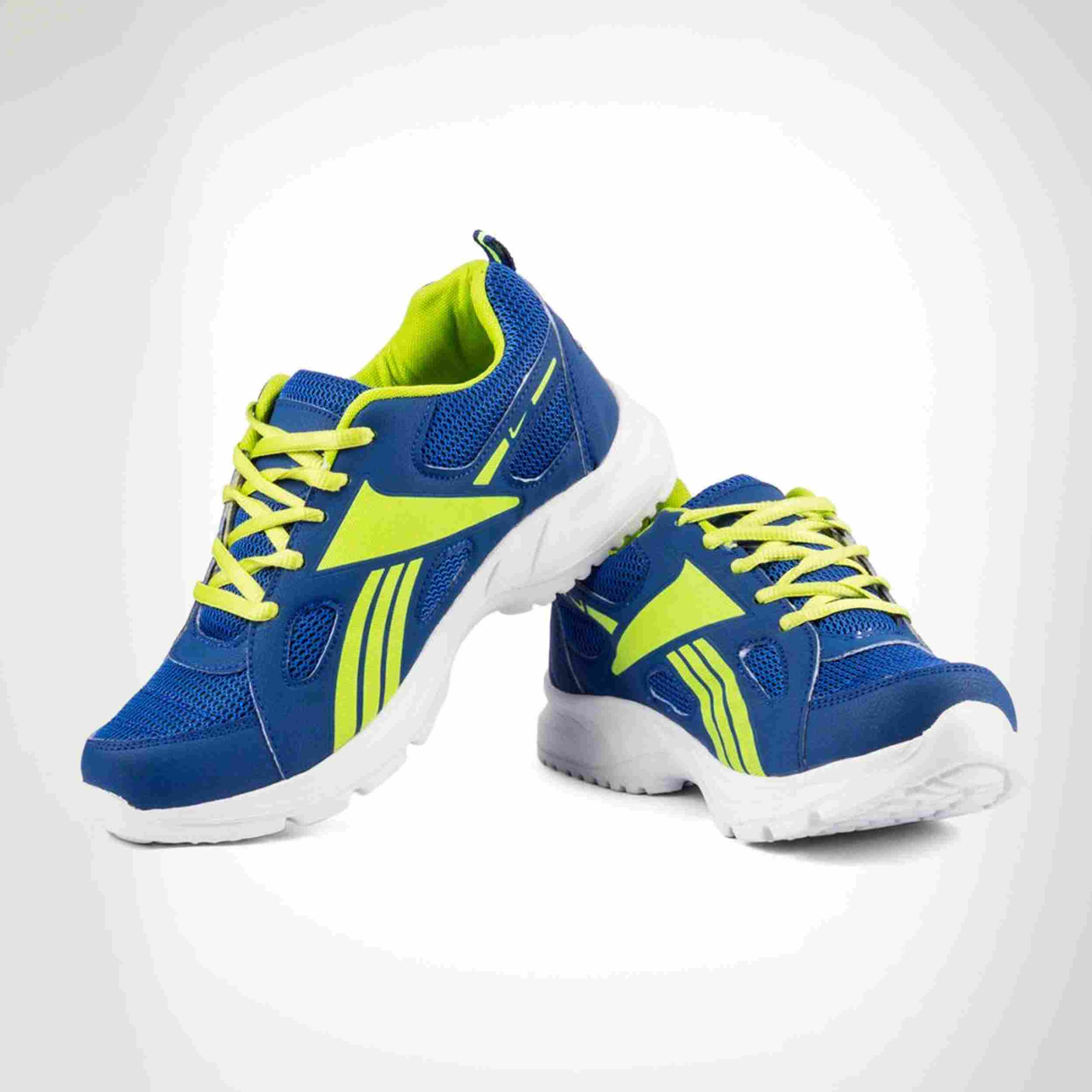 Blue yellow training shoes